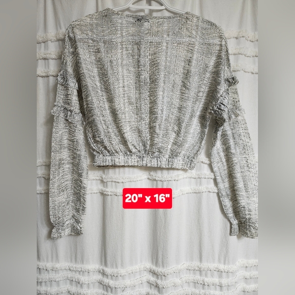 Bnwot,.Zara Sheer Textured Gray Long Sleeve Crop Top. - Picture 2 of 10